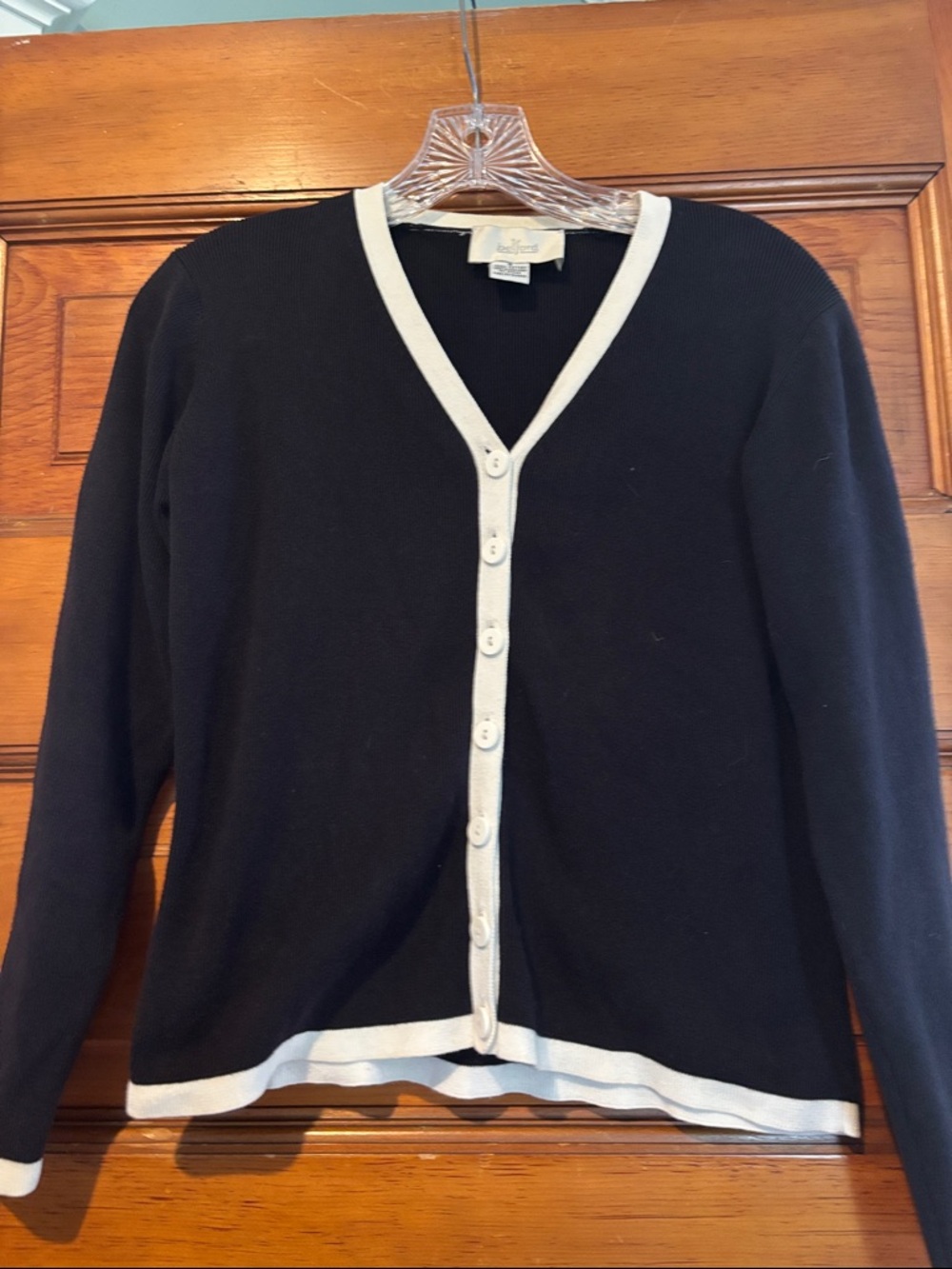 Belford Black V-Neck Button Cardigan with Cream Trim - Women preppy
